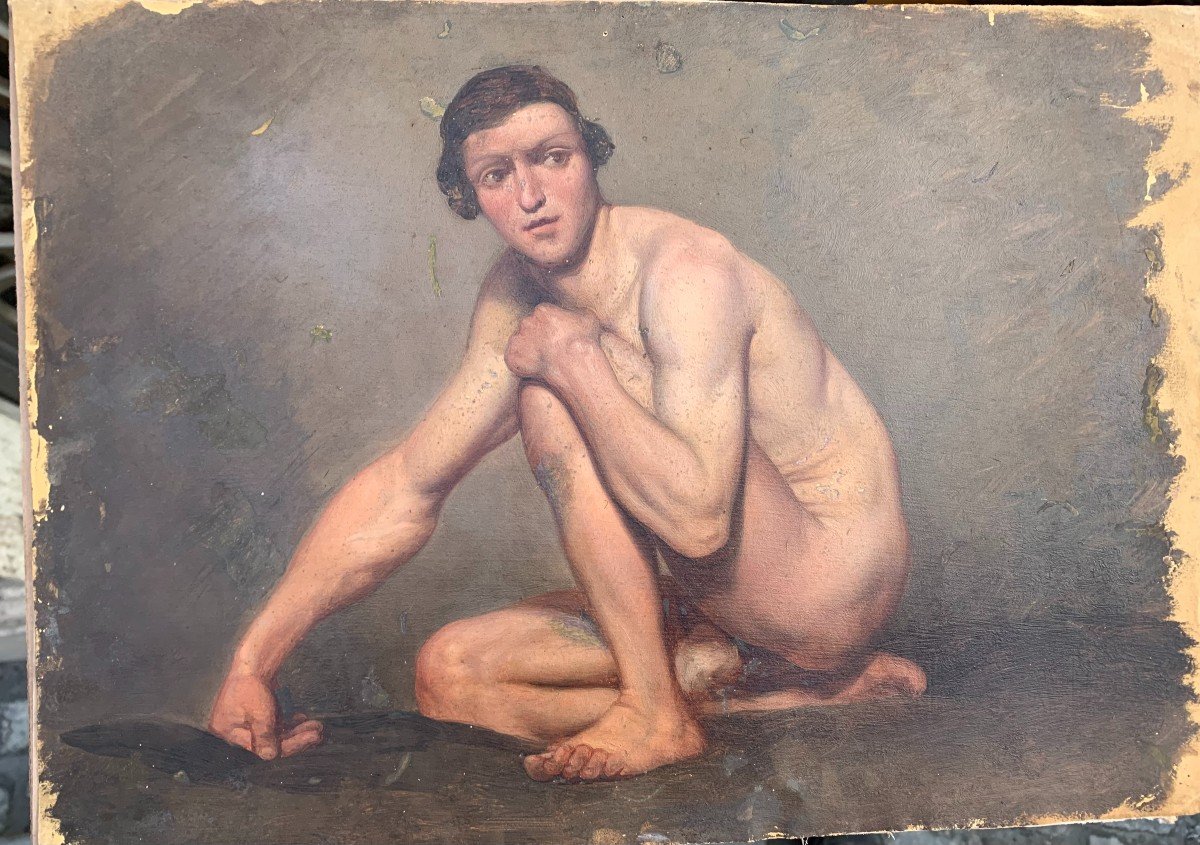 Academic Nude Oil - 1820 Ca Male Nude Academy - Italy France 