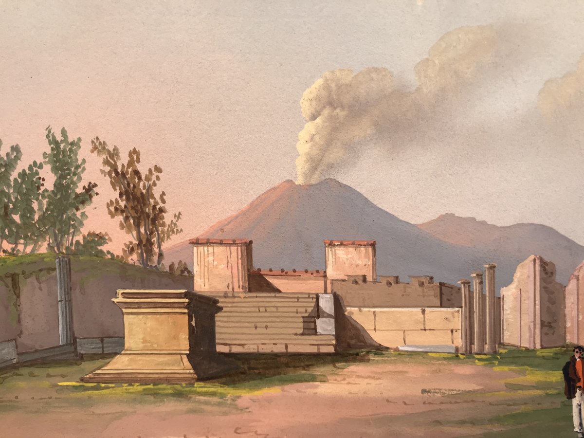 Mauton - Tempio Di Venere A Pompei- Gouache - 1830 Ca-photo-2