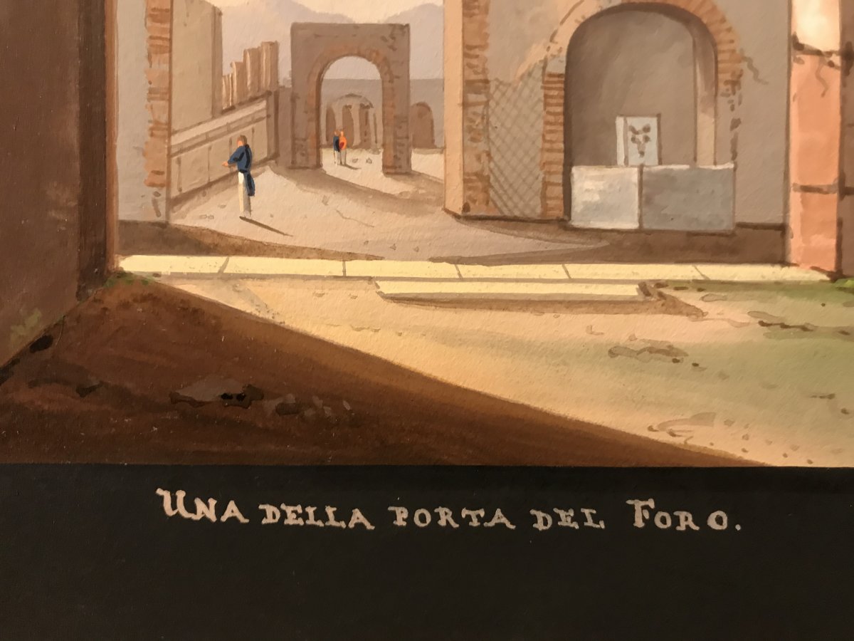 Mauton - Una Porta Del Foro A Pompei- Gouache - 1830 Ca-photo-2