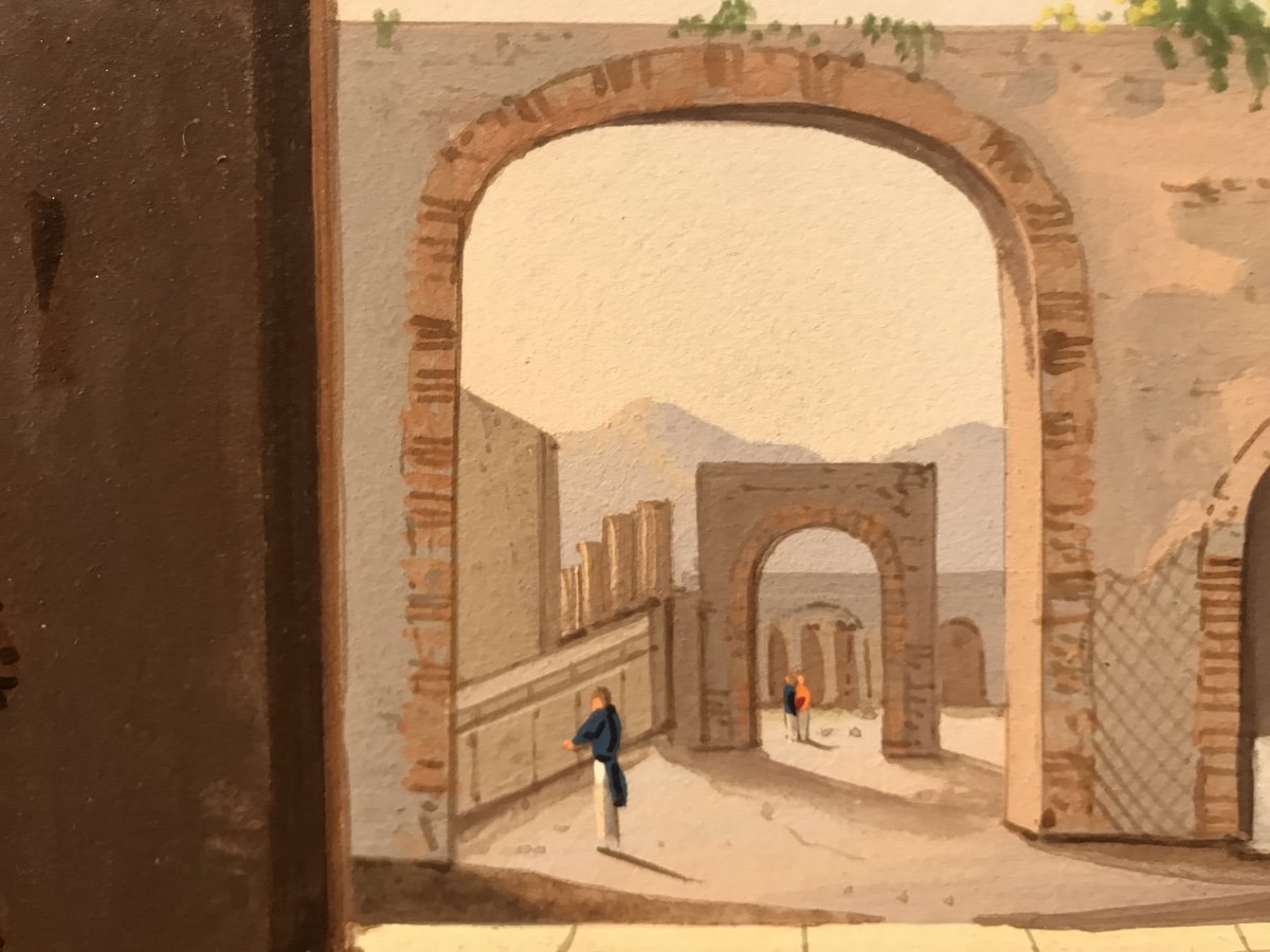 Mauton - Una Porta Del Foro A Pompei- Gouache - 1830 Ca-photo-3