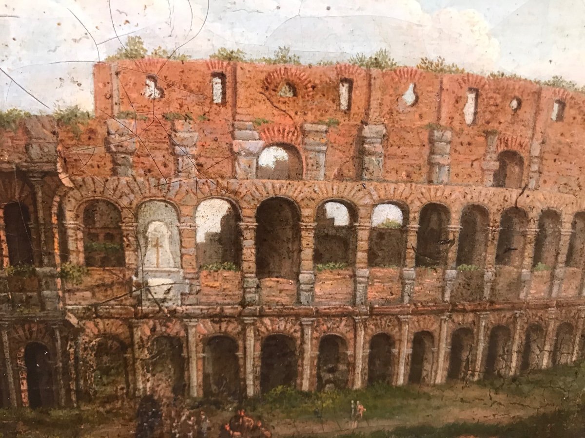 Ecole Italienne -vue De Rome -le Colisée  Fin 18e Début 19e,  Huile Sur Toile-photo-3