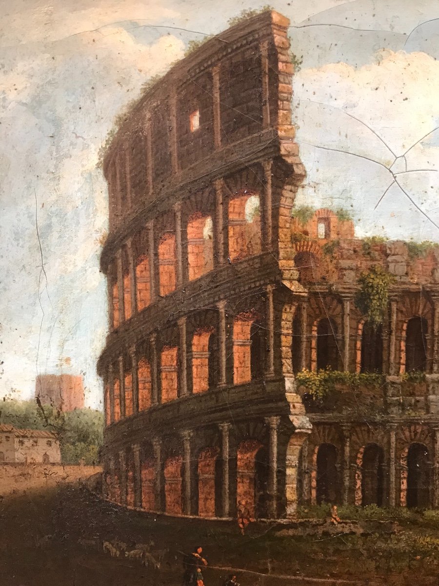 Ecole Italienne -vue De Rome -le Colisée  Fin 18e Début 19e,  Huile Sur Toile-photo-4