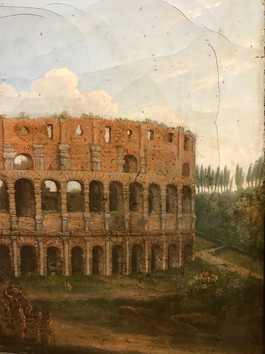 Ecole Italienne -vue De Rome -le Colisée  Fin 18e Début 19e,  Huile Sur Toile-photo-1