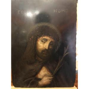 Anonyme - Ecce Homo -peint Sur Pierre De Tableau Noir - XVIII S Italie France Europe