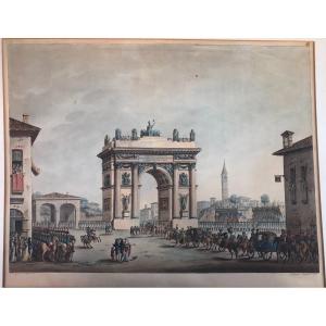 A.Sanquirico- Entrée de Napoléon à Milan- Porta Ticinese -1805 Italie- Grand Tour -Impero