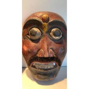 Masque De Théâtre giavanese, asiatique art, Fin 19ème Siècle, Bois Polychrome