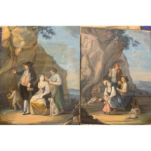 Alessandro d'Anna (attr.) 2 Popular Neapolitan Scenes - 1780 Naples Italy Grand Tour Gouaches