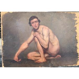 Academic Nude Oil - 1820 Ca Male Nude Academy - Italy France 