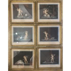 Pierre Charles Coqueret,  Six Scenes Of Putti - Ca. 1810 Italy France Grand Tour