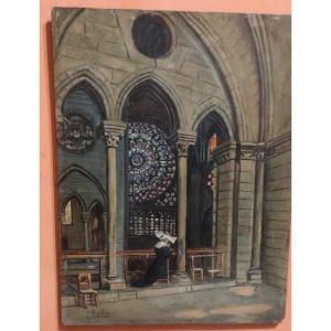 Oil Painting On Wood From The End Of The 19th Century Signed View Of Notre Dame De Paris