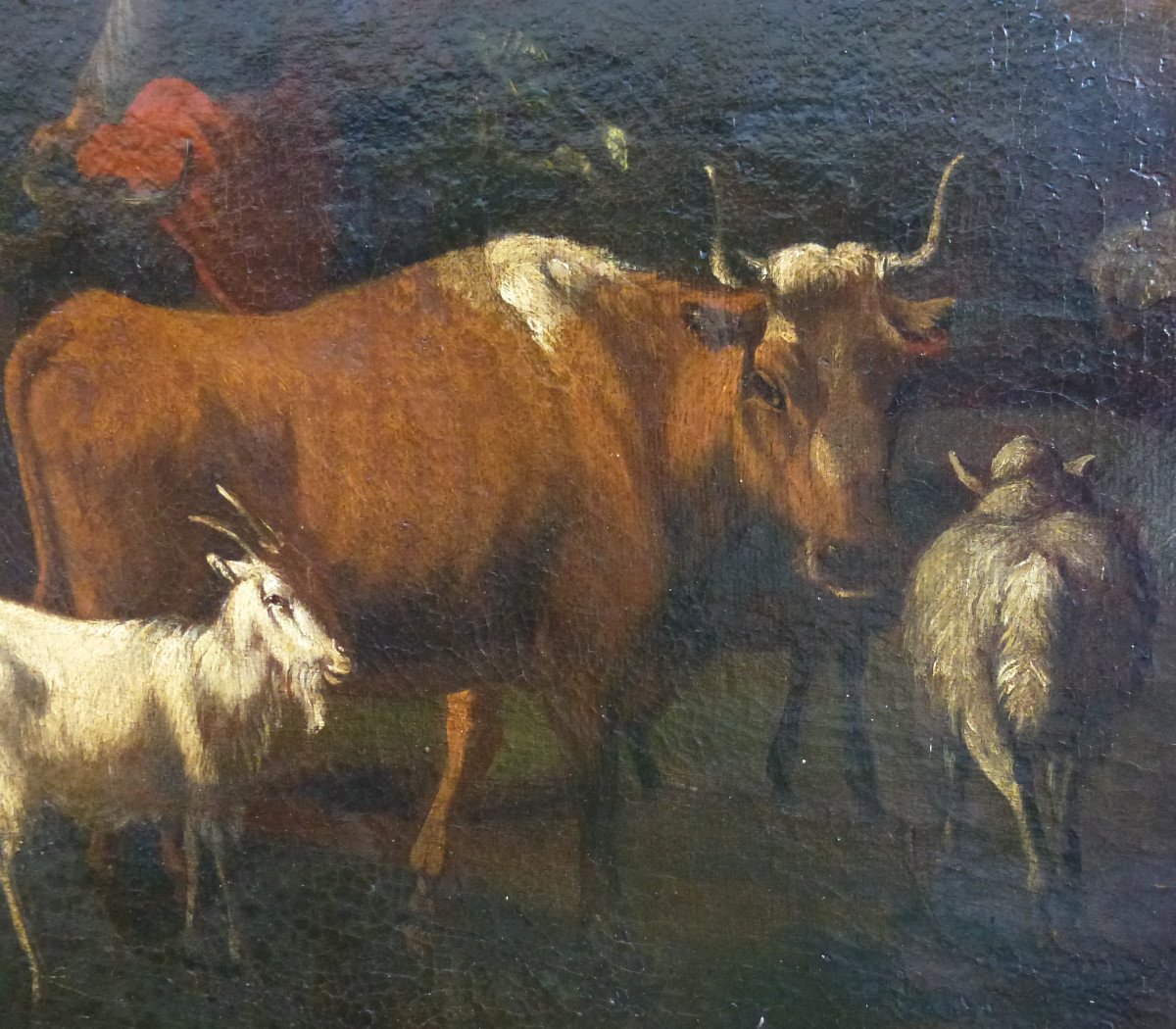 Tableau Paysage Paysanne Et Ses Animaux Huile/toile Du XIXème Siècle-photo-4