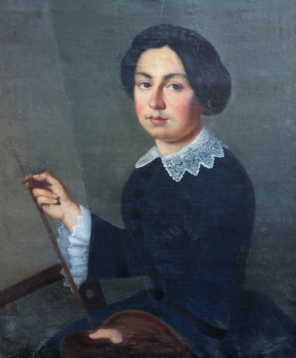 Portrait De Femme à Le Peinture Ecole Française Du XIXème Siècle Huile/toile-photo-3