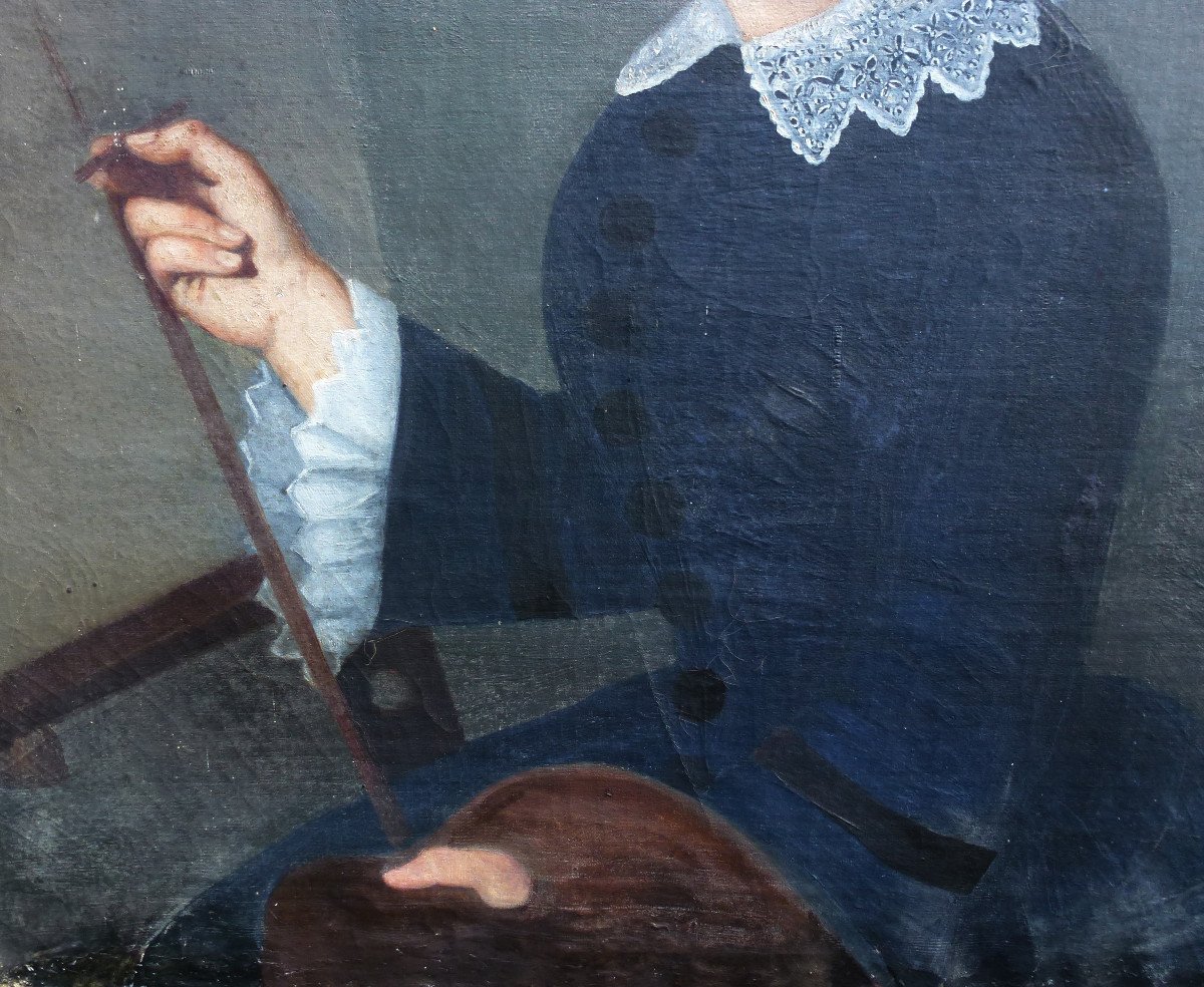 Portrait De Femme à Le Peinture Ecole Française Du XIXème Siècle Huile/toile-photo-4