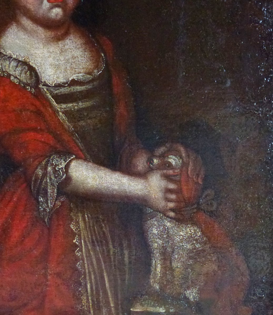 Portrait De Fille Au Chien Ecole Française Fin XVIIème Siècle Huile Sur Toile-photo-2