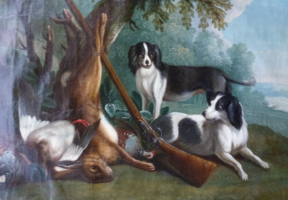 Tableau Scène De Chasse Panneau De Boiserie Huile/toile XVIIIème Siècle-photo-2