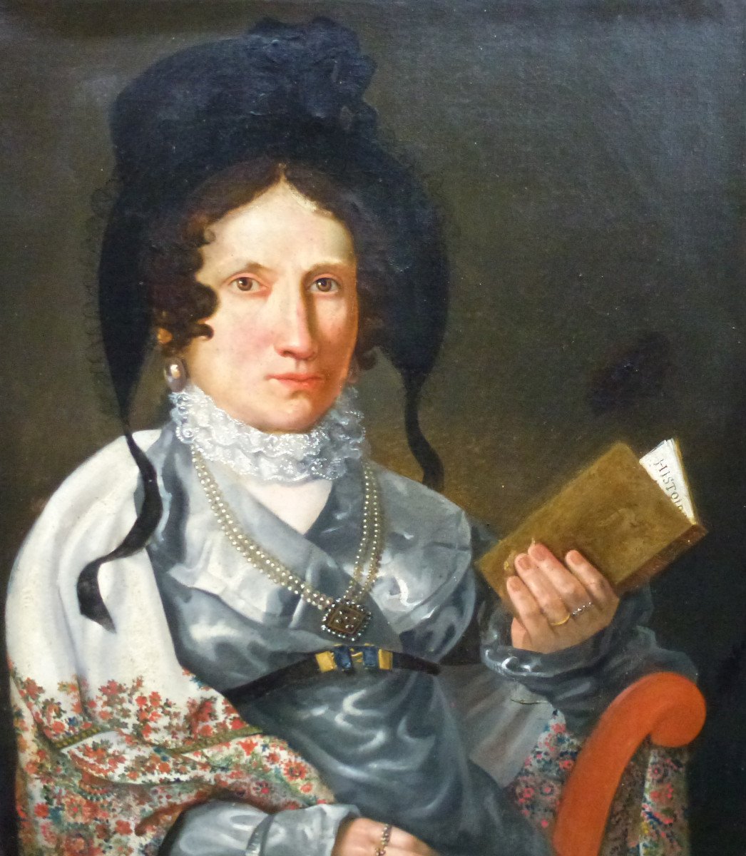 Portrait De Femme Epoque Louis XVIII Huile/toile Début XIXème Siècle-photo-4