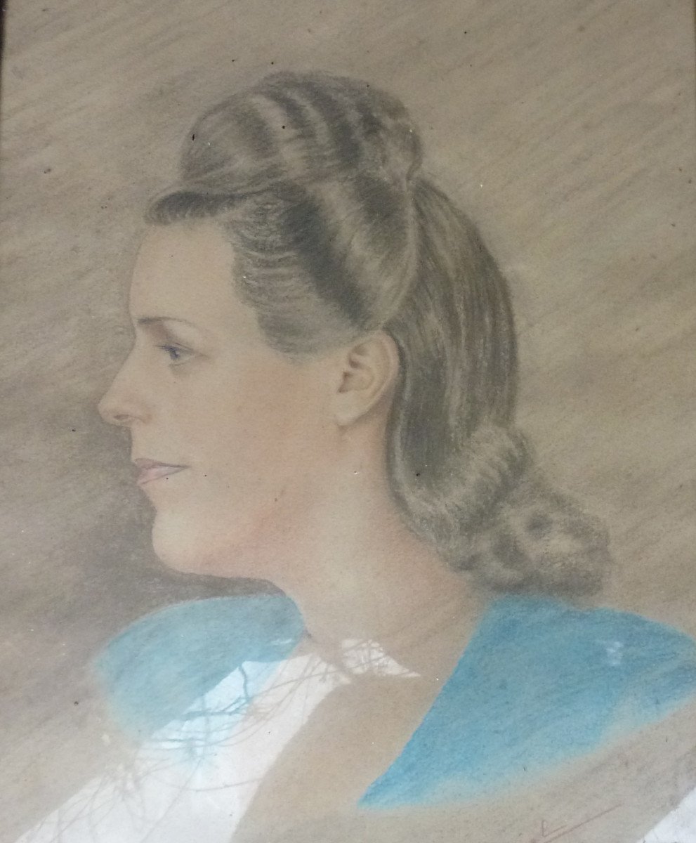 Bubongel Portrait Of Woman French School Of The 20th Century Drawing 1947-photo-3