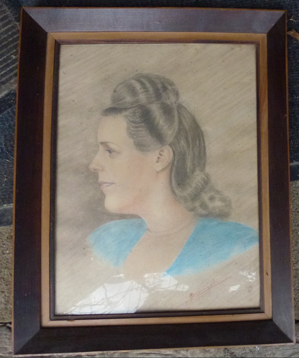Bubongel Portrait Of Woman French School Of The 20th Century Drawing 1947