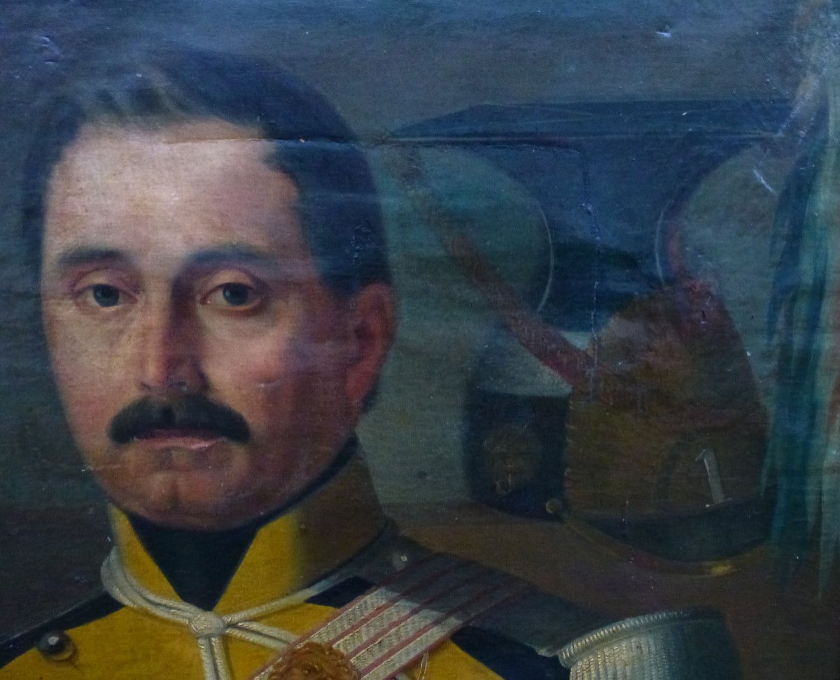 Portrait d'Homme Officier de régiment de lanciers sous Louis Philippe XIXème Siècle Huile/toile-photo-3