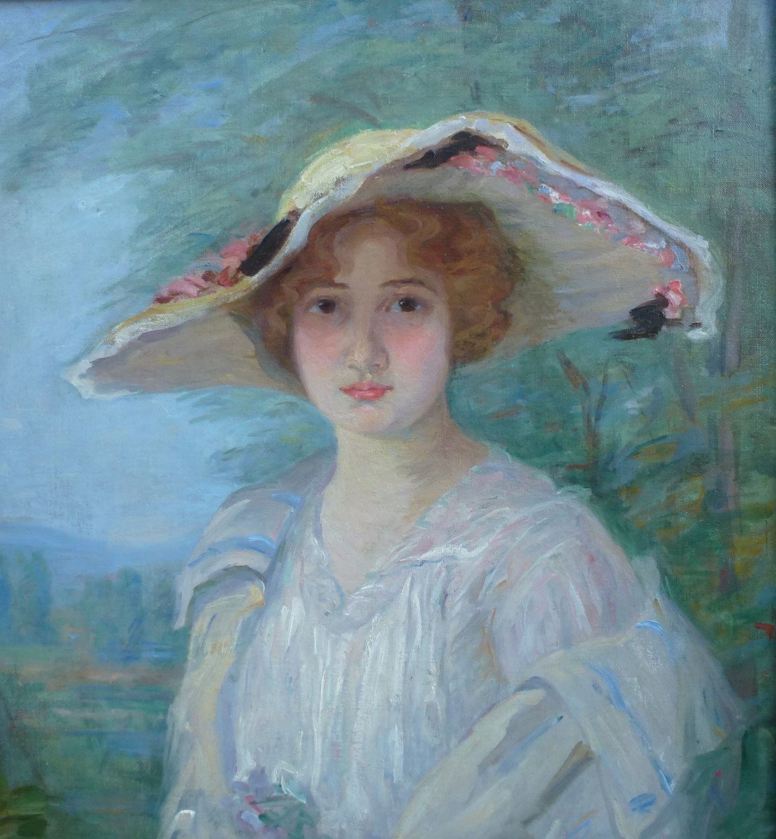 De Tessan Portrait De Femme Au Chapeau Huile/toile Début XXème Siècle Signé-photo-4