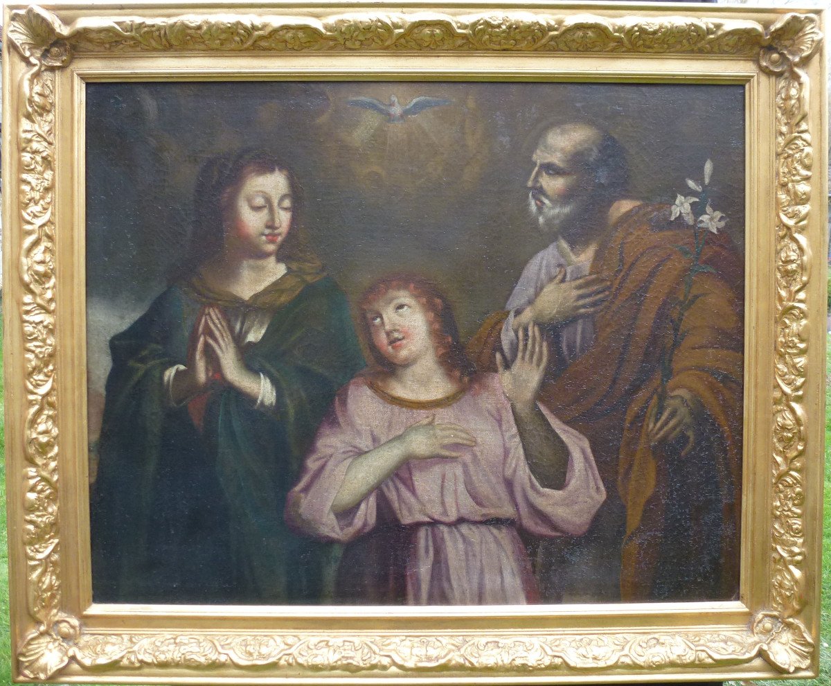 Grand Tableau Religieux Sainte Famille Huile/toile Du XVIIème Siècle