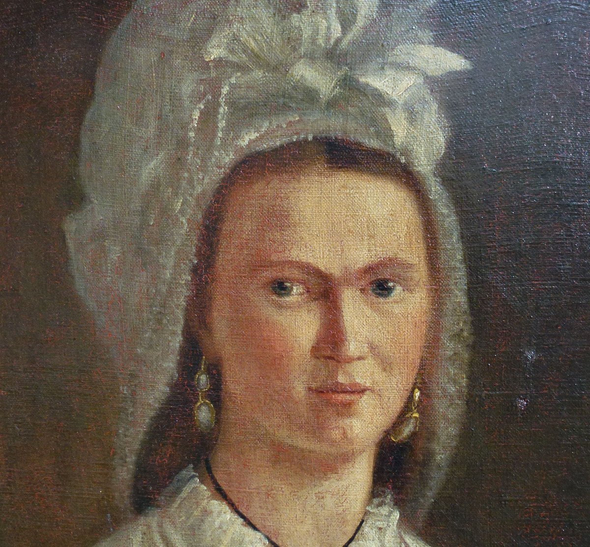 Portrait Of Woman With Headdress French School Of The XVIIIth Century Oil / Canvas-photo-3