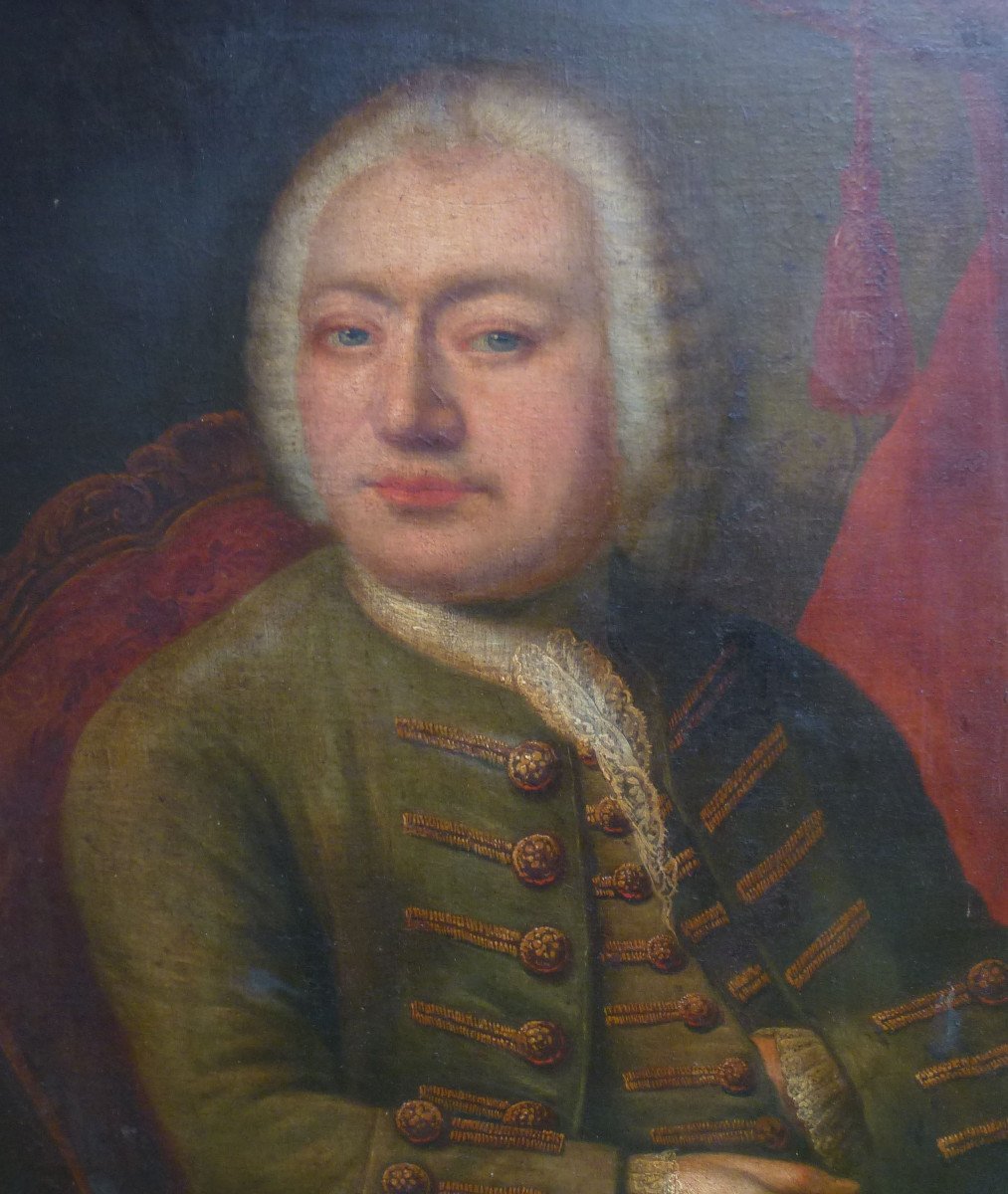 Portrait d'Homme d'Epoque Louis XV Huile/toile Du XVIIIème Siècle-photo-2