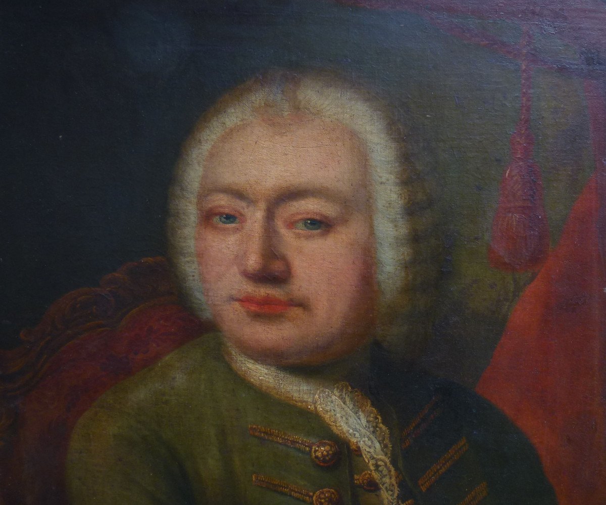 Portrait d'Homme d'Epoque Louis XV Huile/toile Du XVIIIème Siècle-photo-3