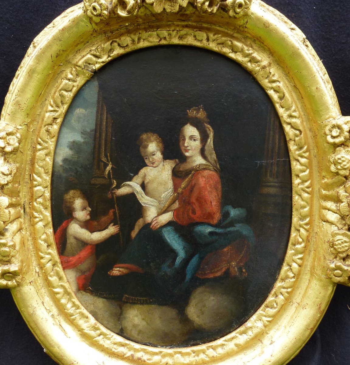 Religious Painting Virgin And Child Oil / Panel From The XVIIth Century-photo-4