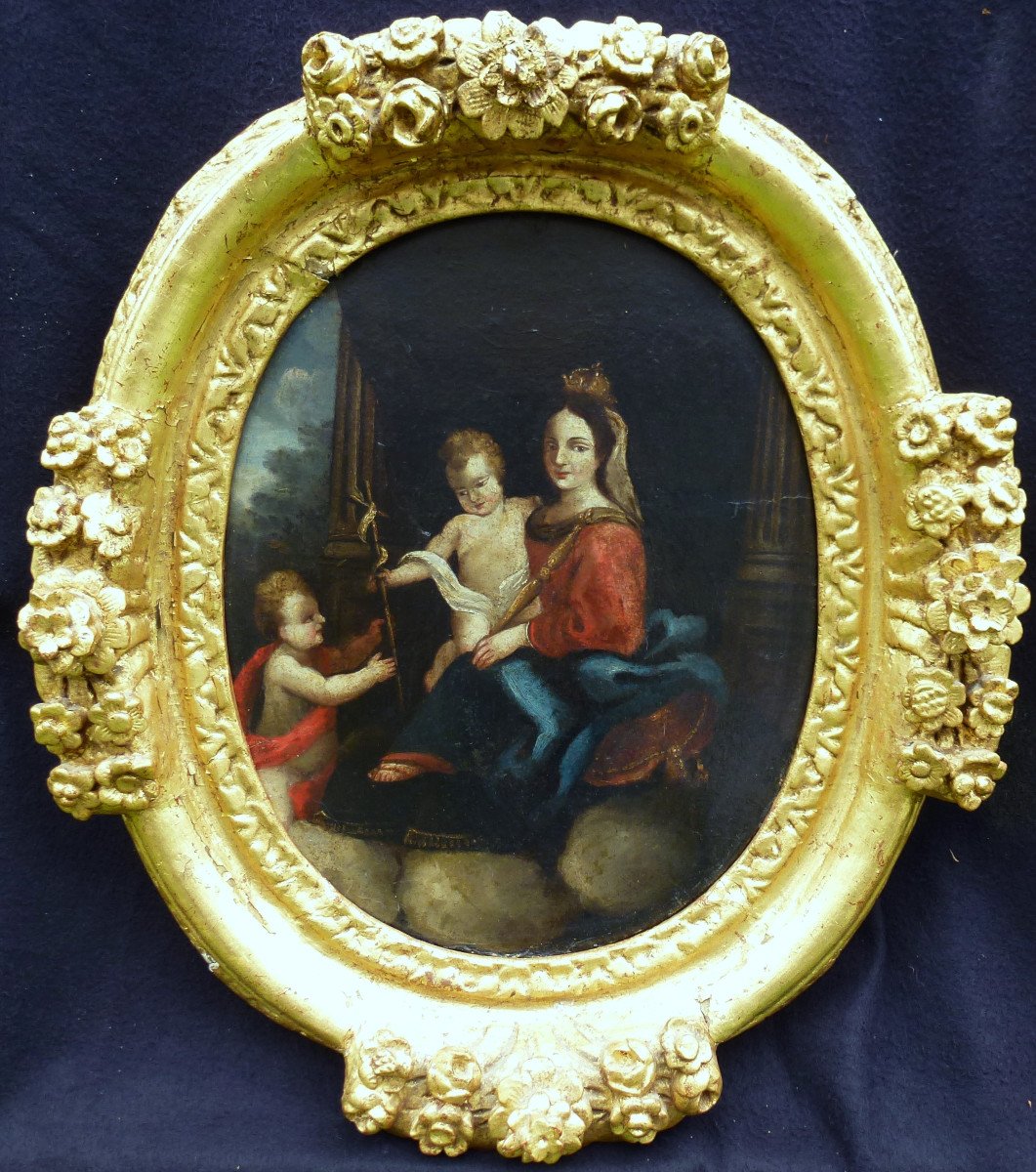 Religious Painting Virgin And Child Oil / Panel From The XVIIth Century