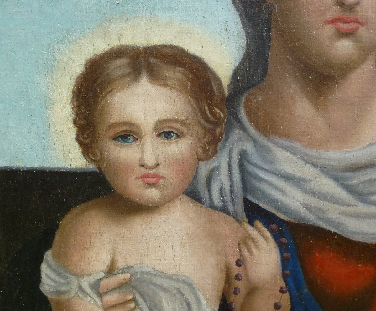Tableau Religieux Vierge à l'Enfant Huile/toile Du XVIIIème Siècle-photo-5