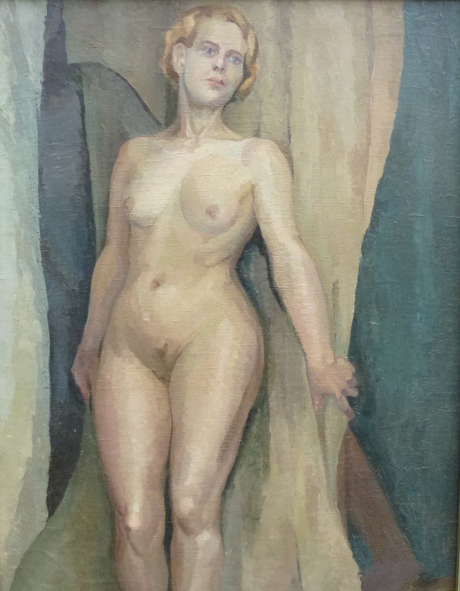 Large Nude Portrait Of Woman French School Of The XXth Century Oil / Canvas-photo-4