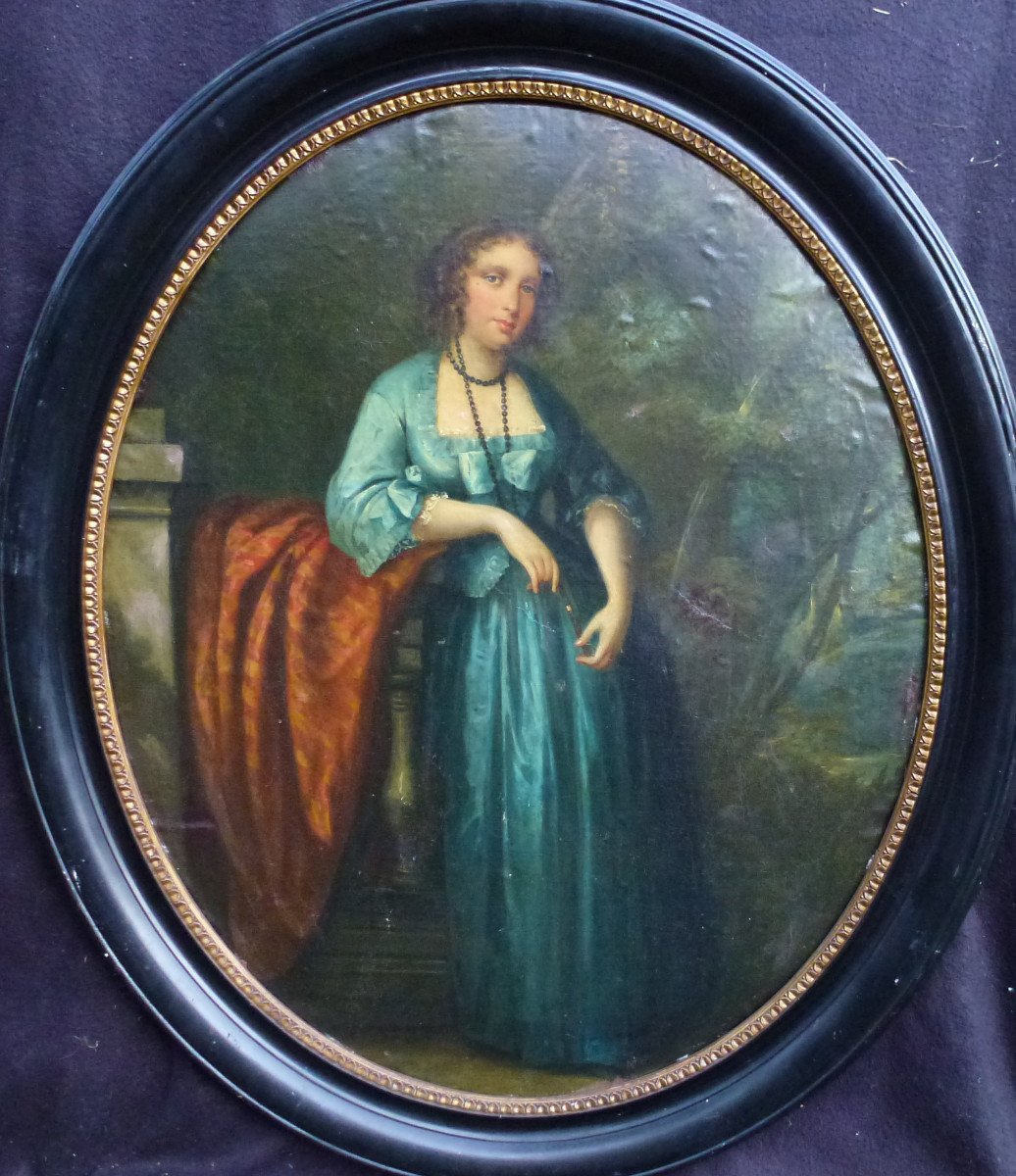 Portrait Of Young Woman In The Park French School Of The Eighteenth Century Oil / Canvas-photo-2