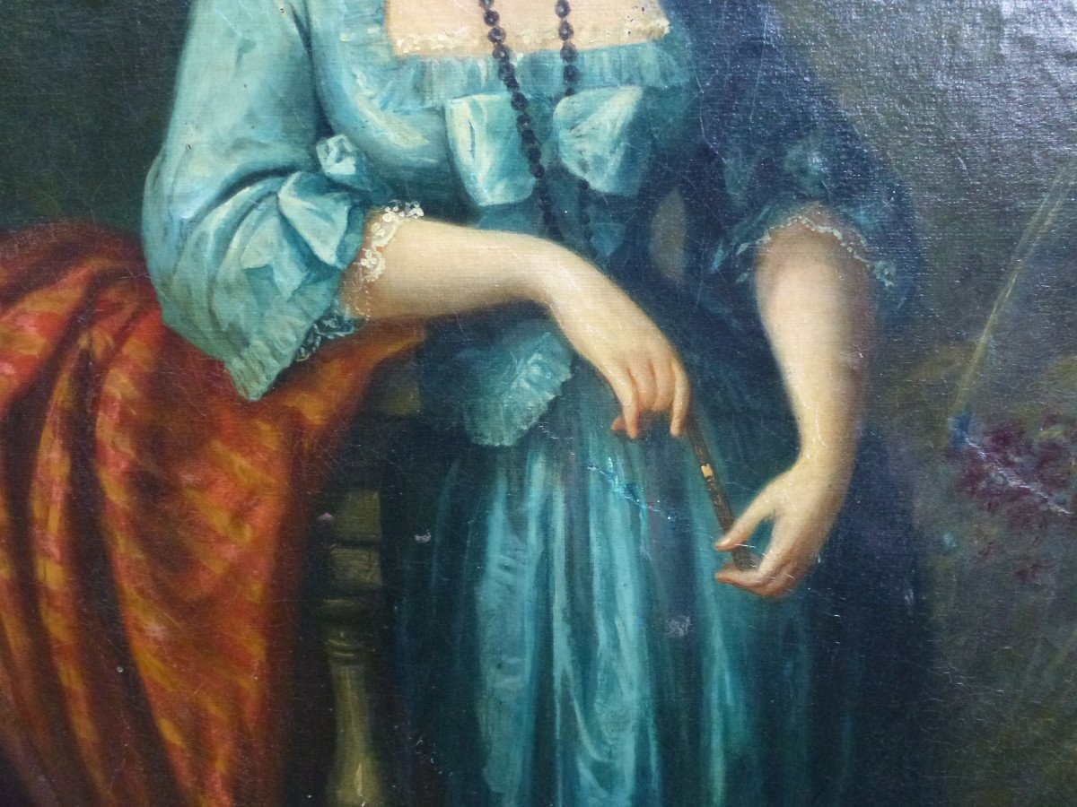 Portrait De Jeune Femme Au Parc Ecole Française Du XVIIIème Siècle Huile/toile-photo-5