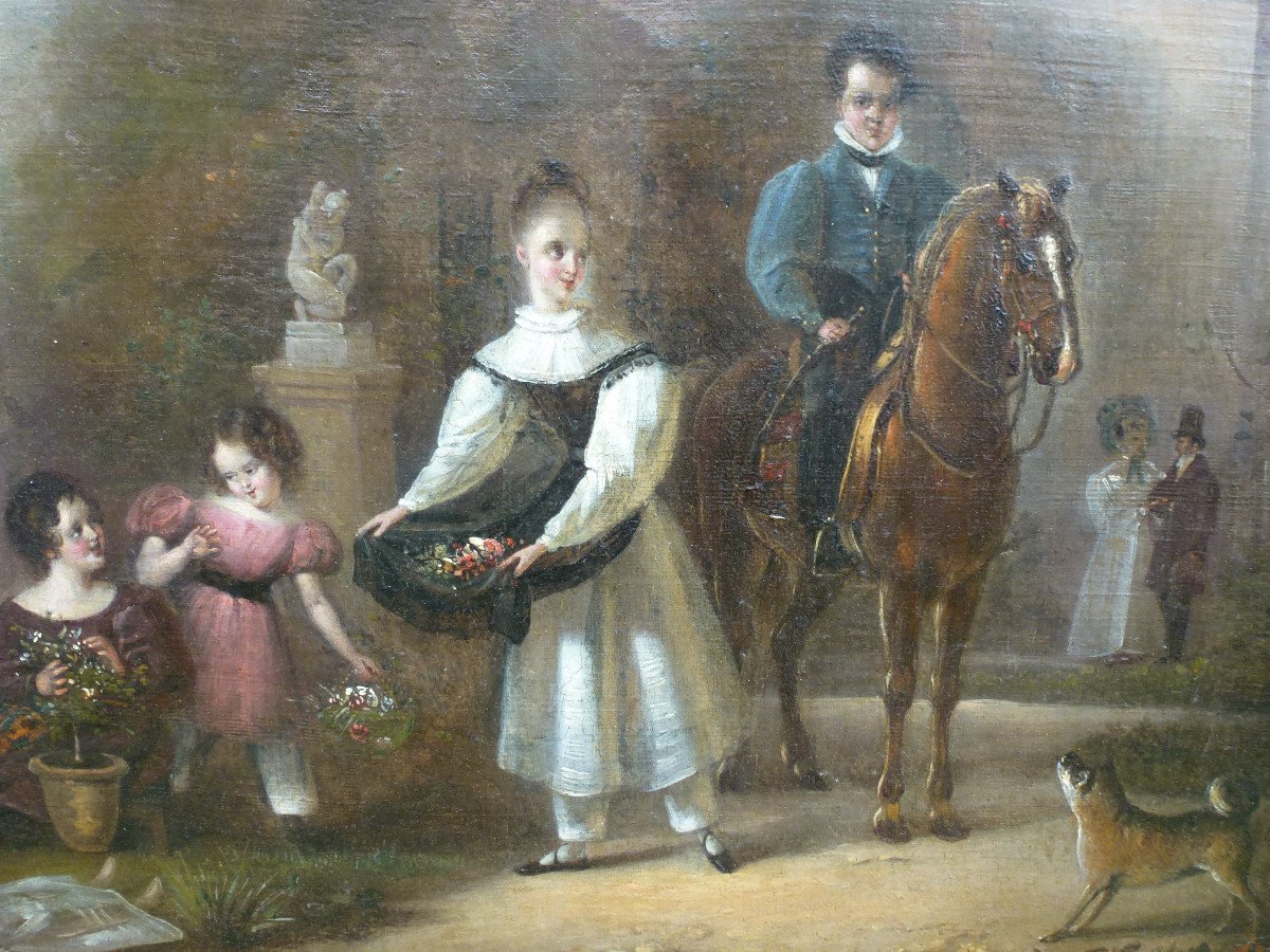 Louis Alex. De Pellicot Painting Family Scene Oil / Canvas From The XIXth Century-photo-1