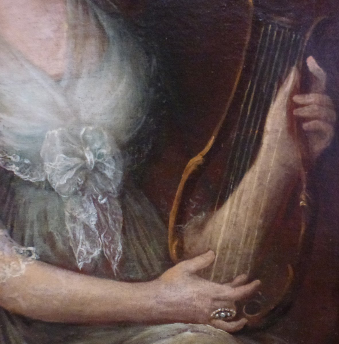 Grand Portrait De Femme à La Lyre Epoque Ier Empire Huile/toile Du XIXème Siècle-photo-5