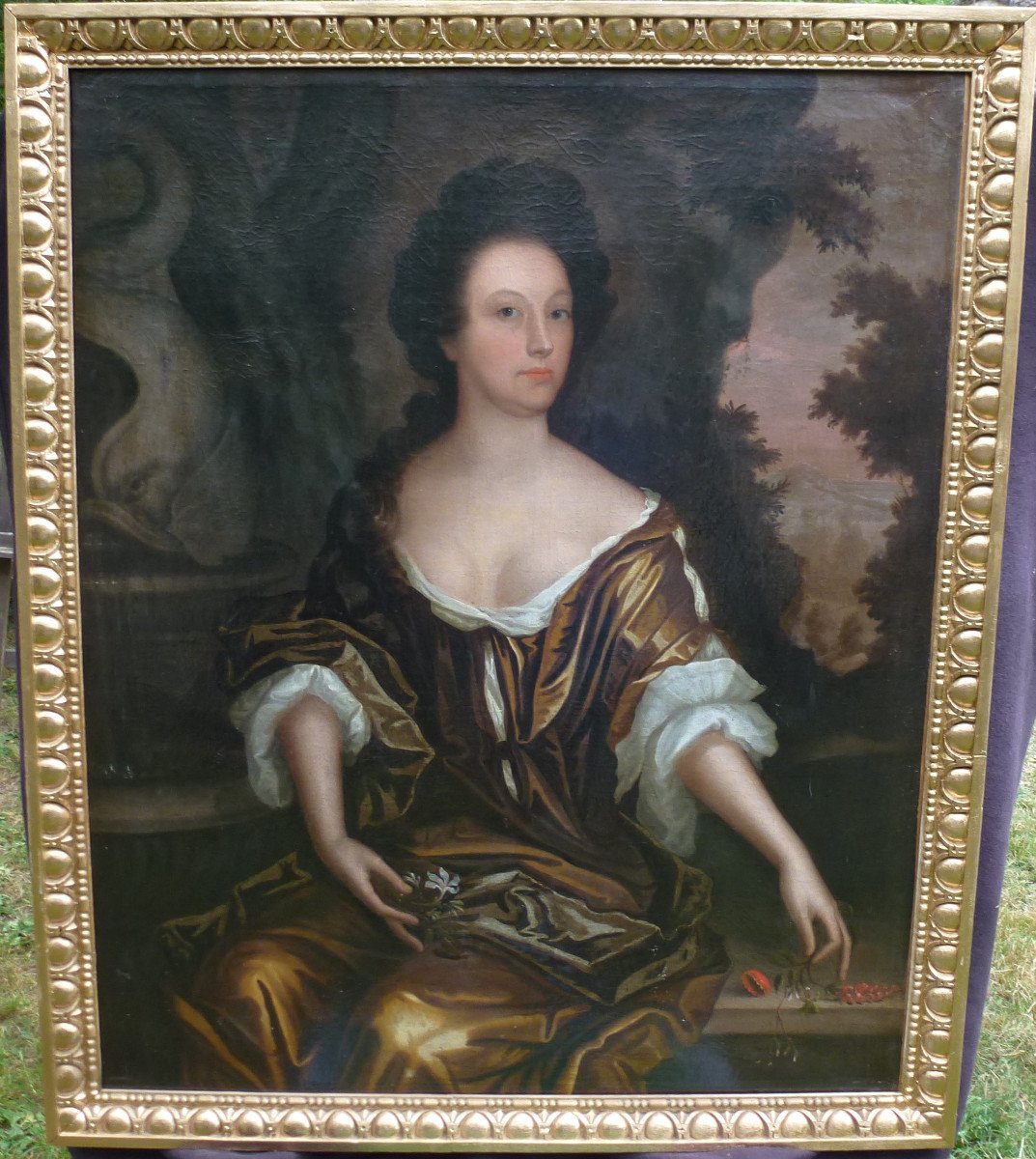 Large Portrait Of Woman Louis XIV Period Oil / Canvas From The XVIIth Century-photo-2