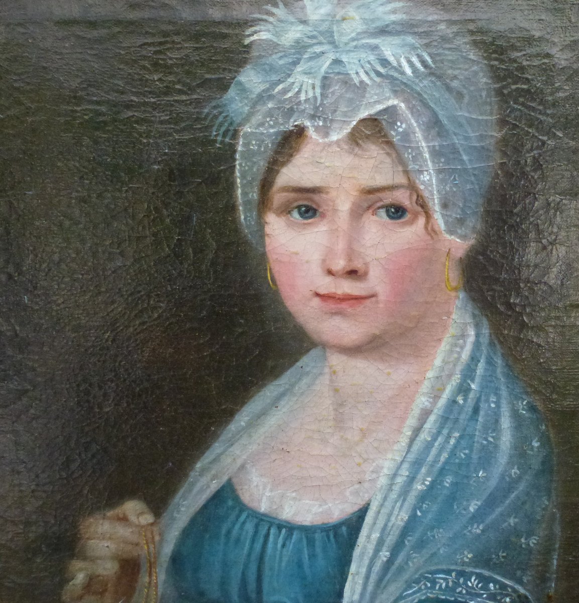 Portrait De Femme à La Coiffe Ier Empire Huile/toile Du XIXème Siècle-photo-2