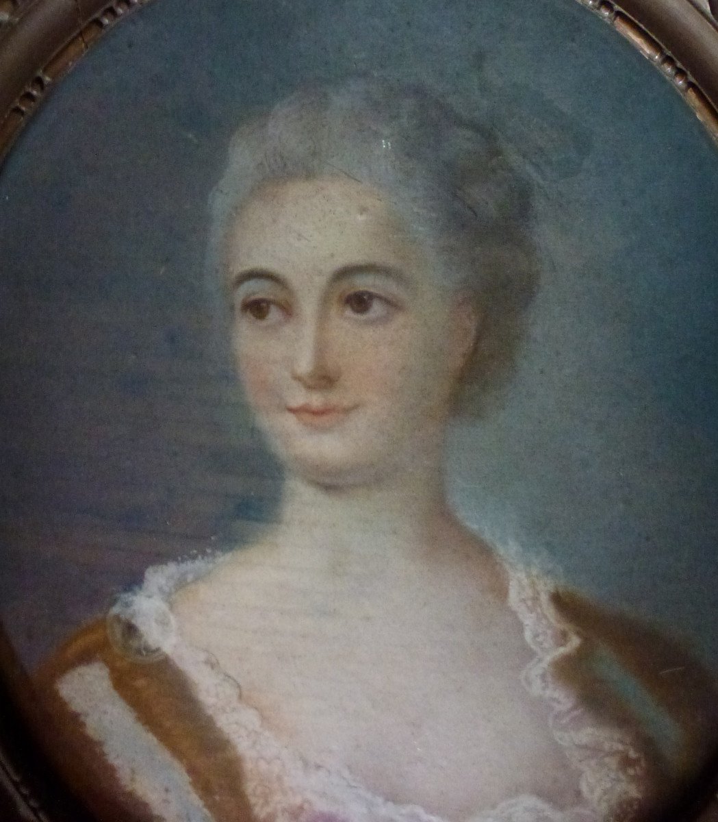 Oval Woman Portrait Louis XV Pastel Period From The XIXth Century-photo-4