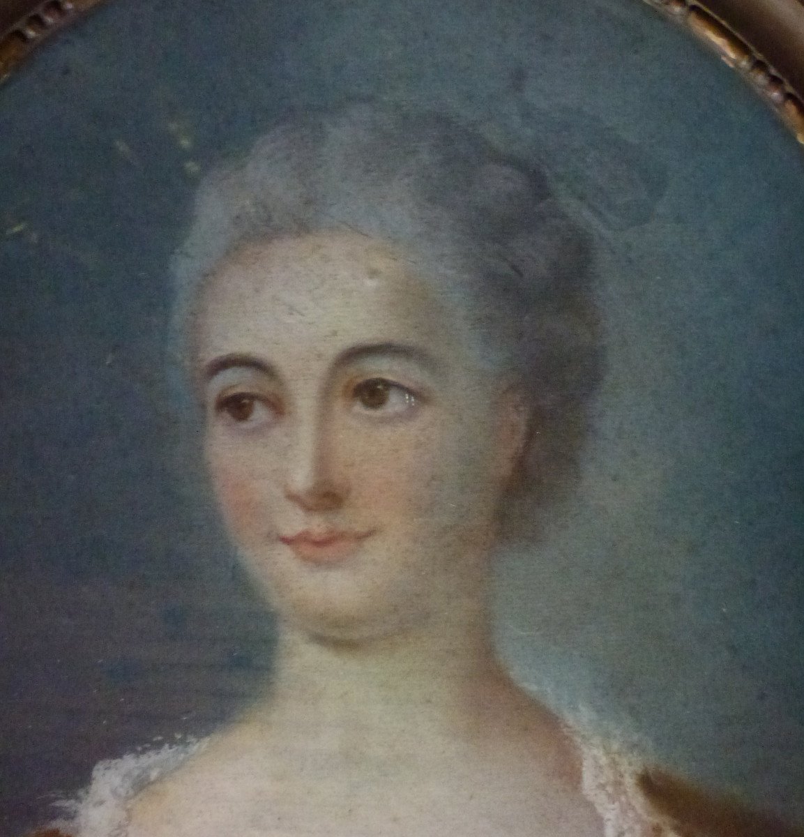 Oval Woman Portrait Louis XV Pastel Period From The XIXth Century-photo-2