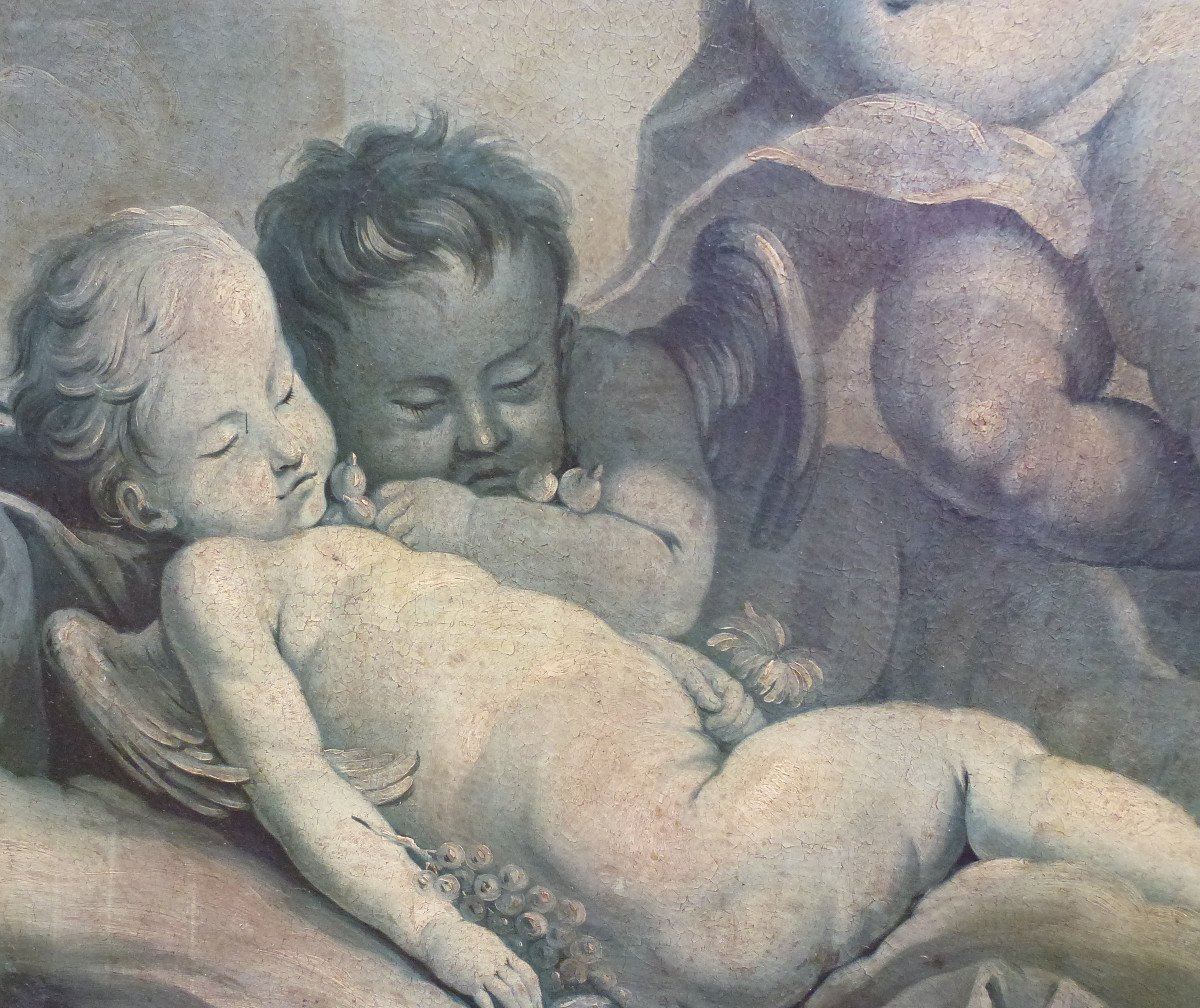 Tableau Grisaille Cherub French School From The Eighteenth Century Oil / Canvas-photo-1