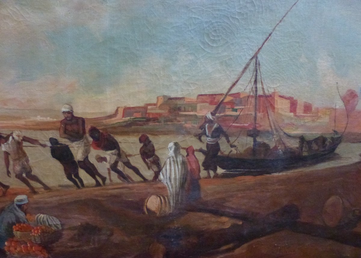 Orientalist Landscape Painting Dahabieh On The Nile Oil/canvas From The 20th Century-photo-4