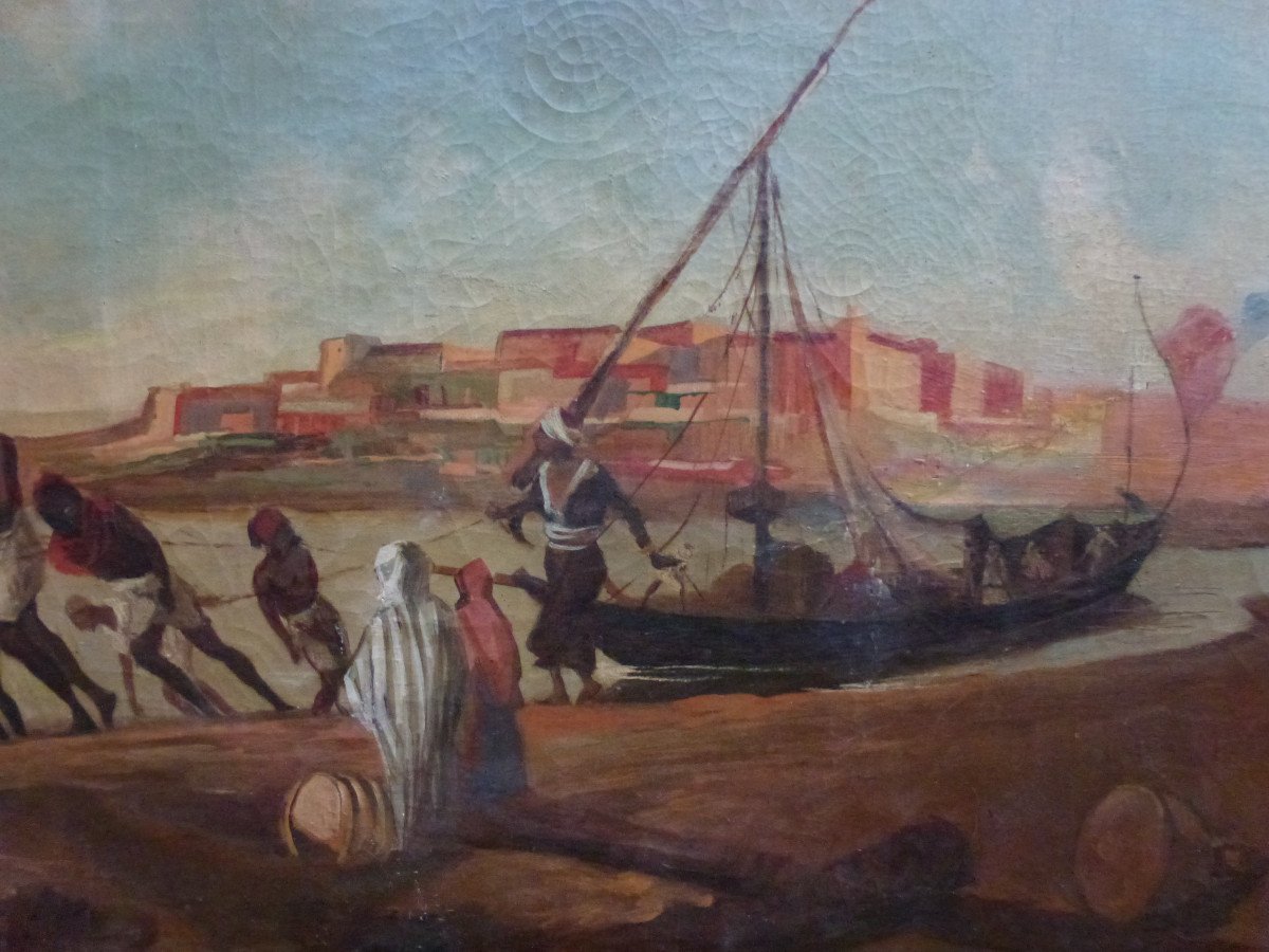 Orientalist Landscape Painting Dahabieh On The Nile Oil/canvas From The 20th Century-photo-1
