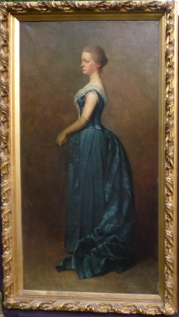 Théophile Lybaert Large Portrait Of A Woman Oil/canvas From The 19th Century Signed-photo-2