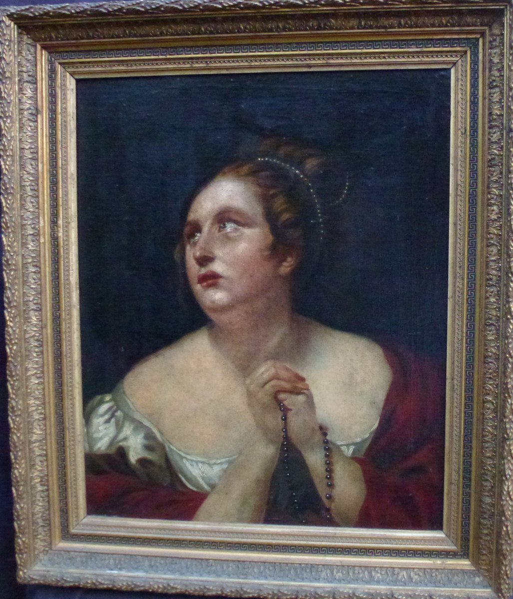 Portrait De Femme d'Epoque Charles X Huile Sur Toile Du XIXème Siècle-photo-3