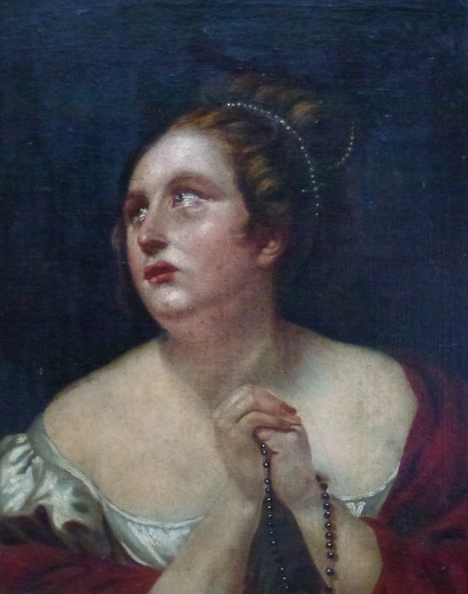 Portrait De Femme d'Epoque Charles X Huile Sur Toile Du XIXème Siècle-photo-1