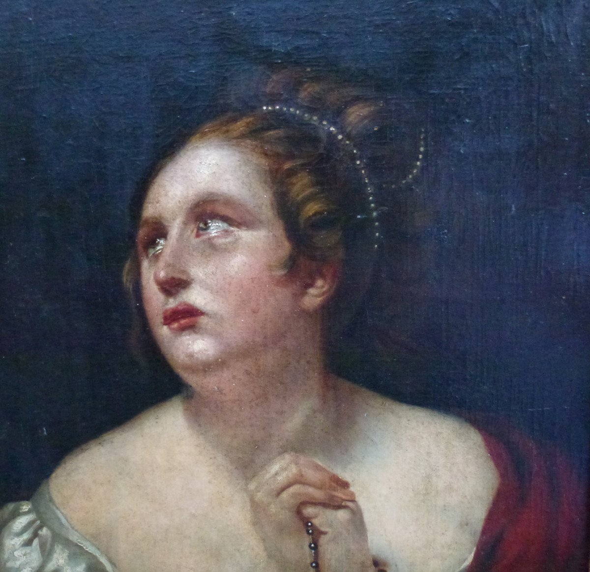 Portrait De Femme d'Epoque Charles X Huile Sur Toile Du XIXème Siècle-photo-2