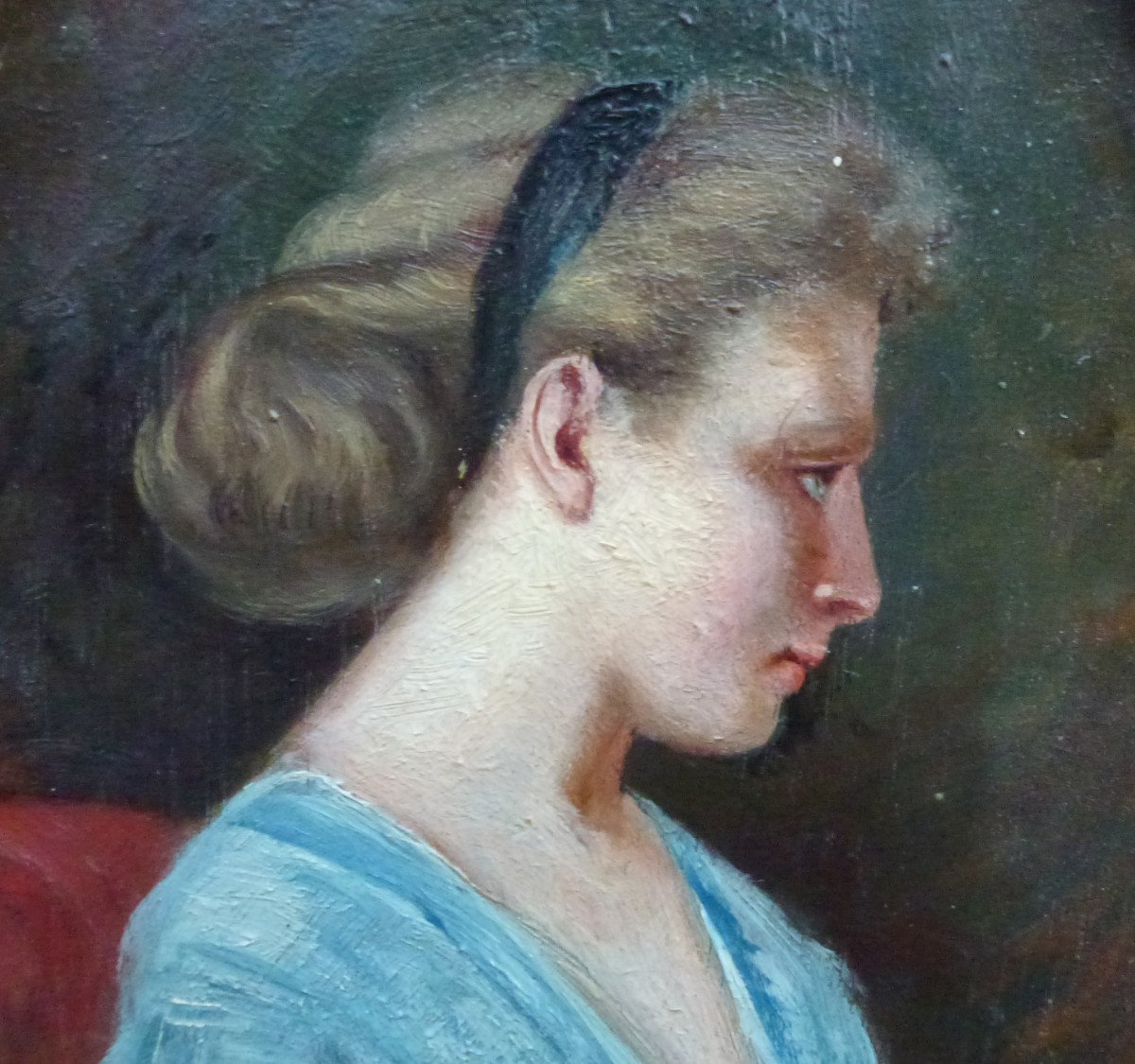 Portrait Of Woman French School Late 19th Century Oil/panel-photo-1