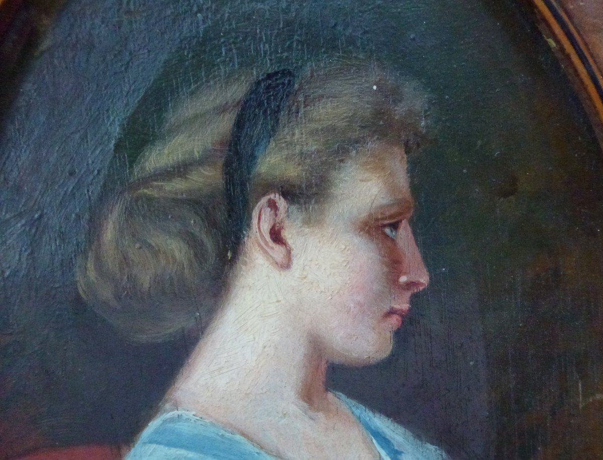 Portrait Of Woman French School Late 19th Century Oil/panel-photo-3