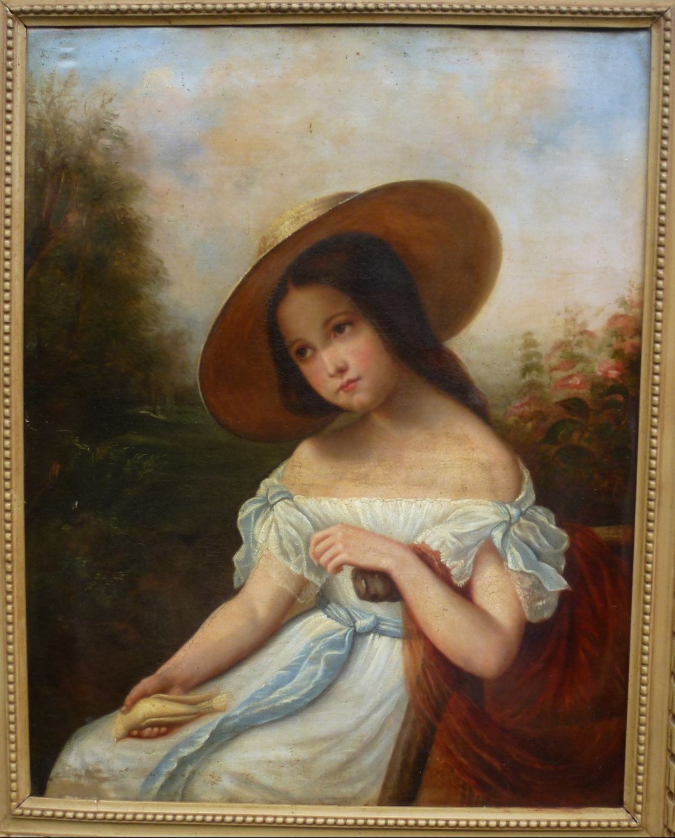 Atelier Eugène Devéria Portrait De Jeune Femme Huile/ Toile Du XIXème Siècle-photo-3